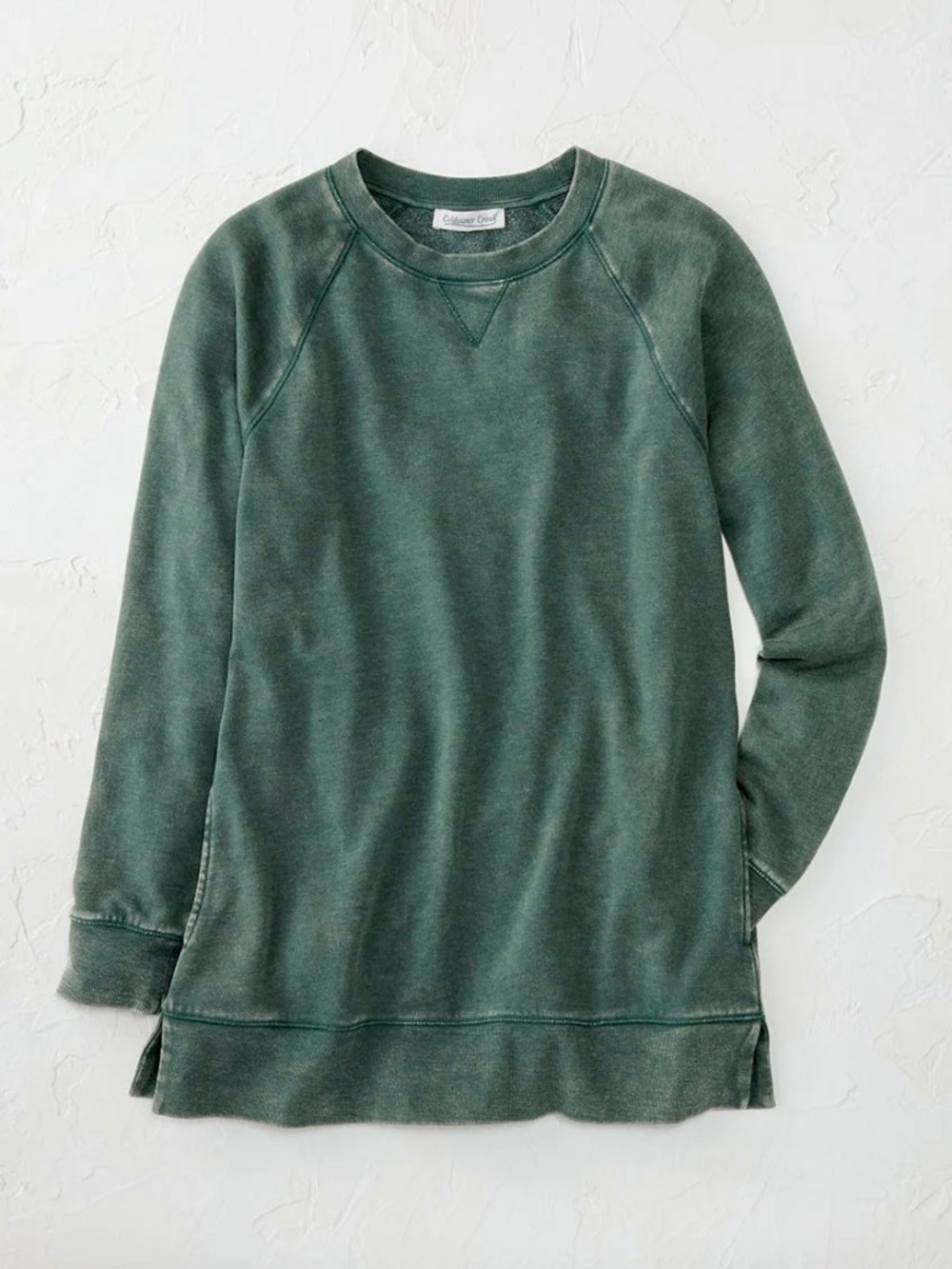 Coldwater Creek Colorwash Long Tunic Sweatshirt Bottle Green Sz XL
